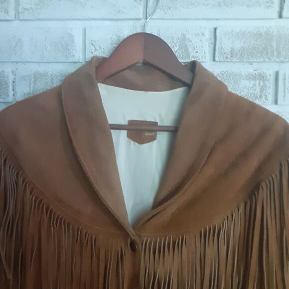 Vintage Handcrafted Mexican Leather Fringe Midriff Jacket L Snap Button NOTE - Picture 6 of 10